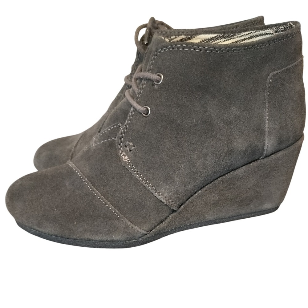 TOMS Women‎ Gray Suede Lace Up Wedge Ankle Booties Size 7.5